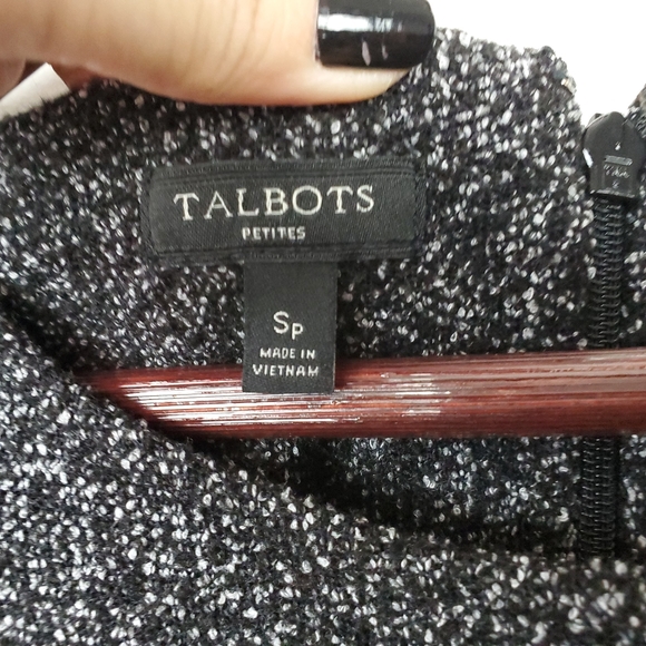 Talbots Petites Women's SP Heathered GrayTextured 3/4 Sleeve Boatneck Midi Dress - Picture 5 of 9